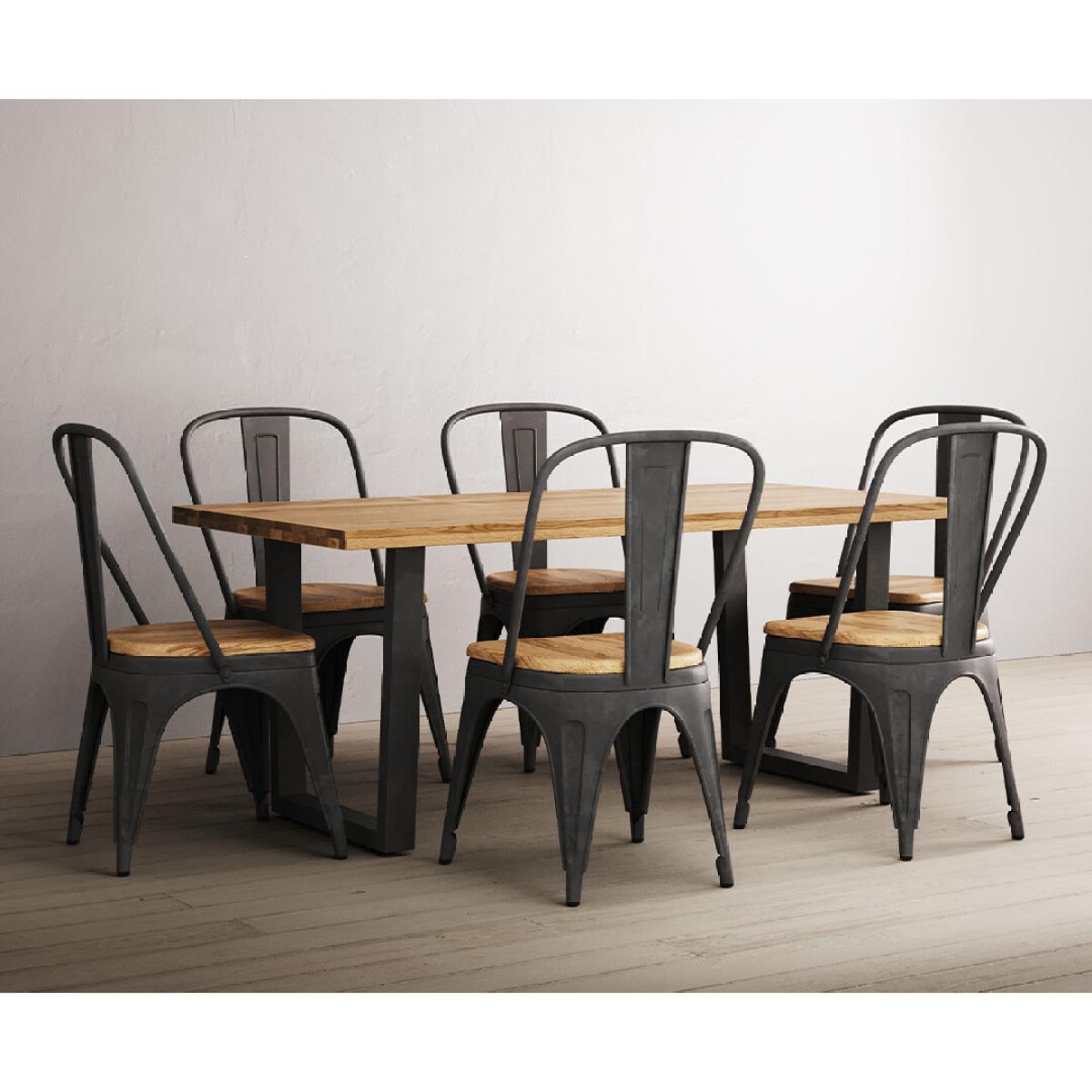 Loft Solid Oak 190cm Dining Table With 8 Oak and Metal Chairs – image 6