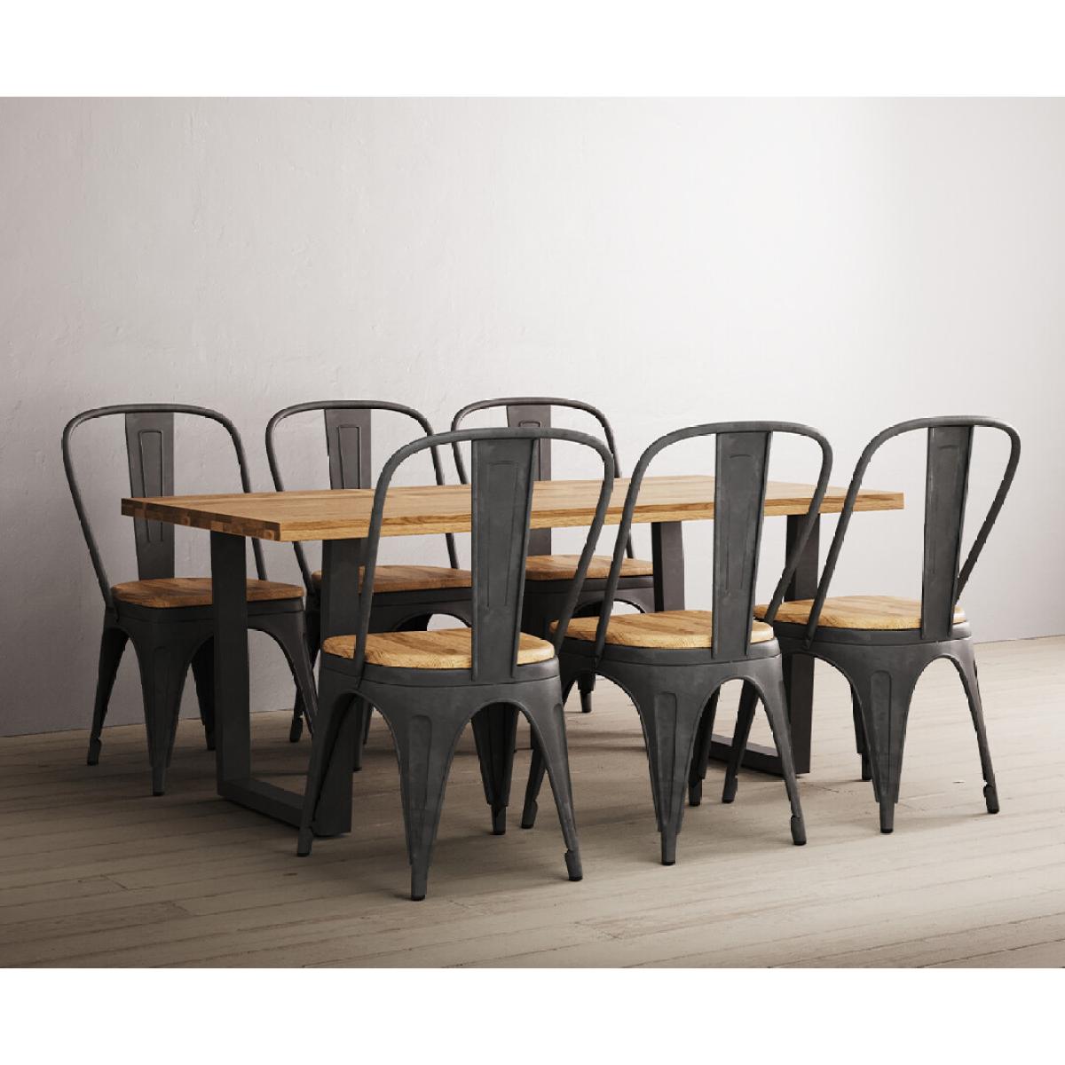 Loft Solid Oak 190cm Dining Table With 8 Oak and Metal Chairs – image 7