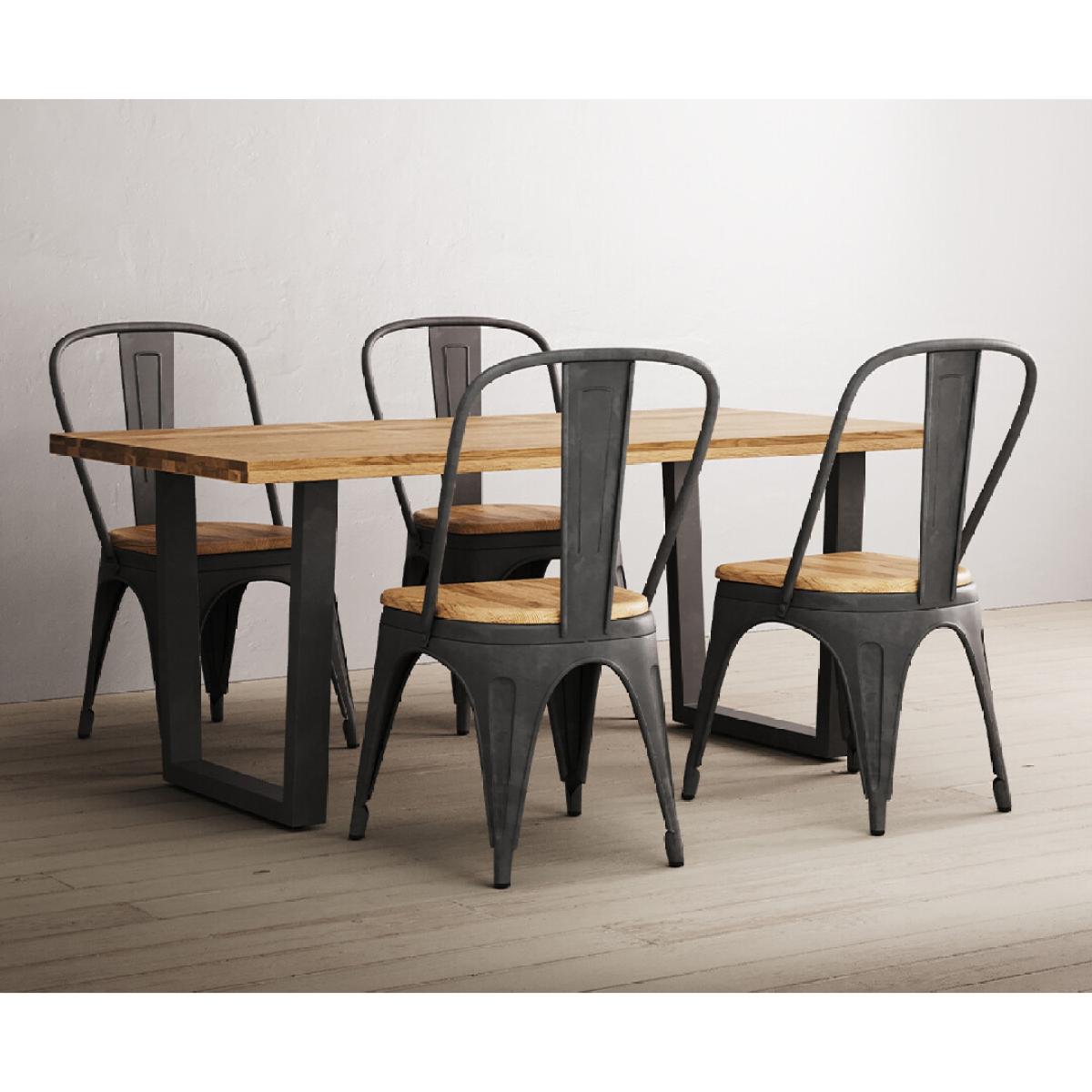 Loft Solid Oak 190cm Dining Table With 8 Oak and Metal Chairs – image 8