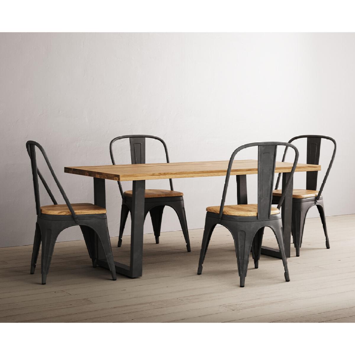 Loft Solid Oak 190cm Dining Table With 8 Oak and Metal Chairs – image 9