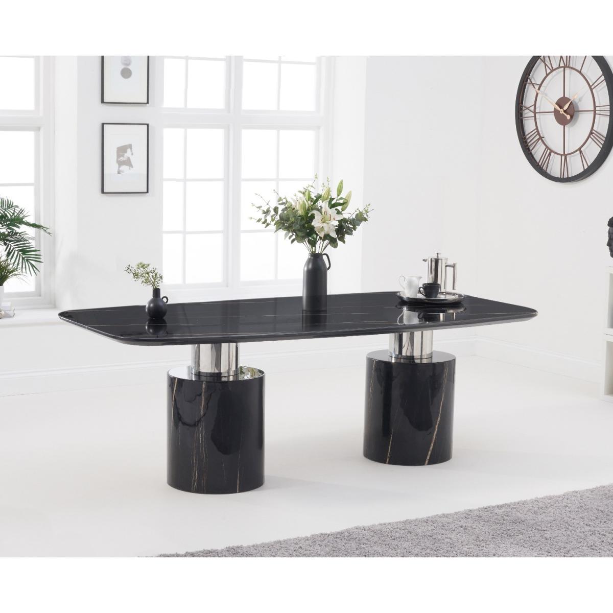Antonio 220cm Black Marble Dining Table With 8 Ivory White Hampstead Z Chairs – image 2