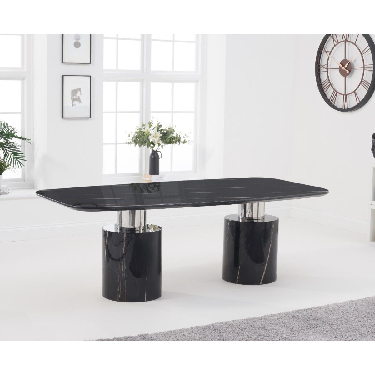 Antonio 220cm Black Marble Dining Table With 8 Ivory White Hampstead Z Chairs – image 13