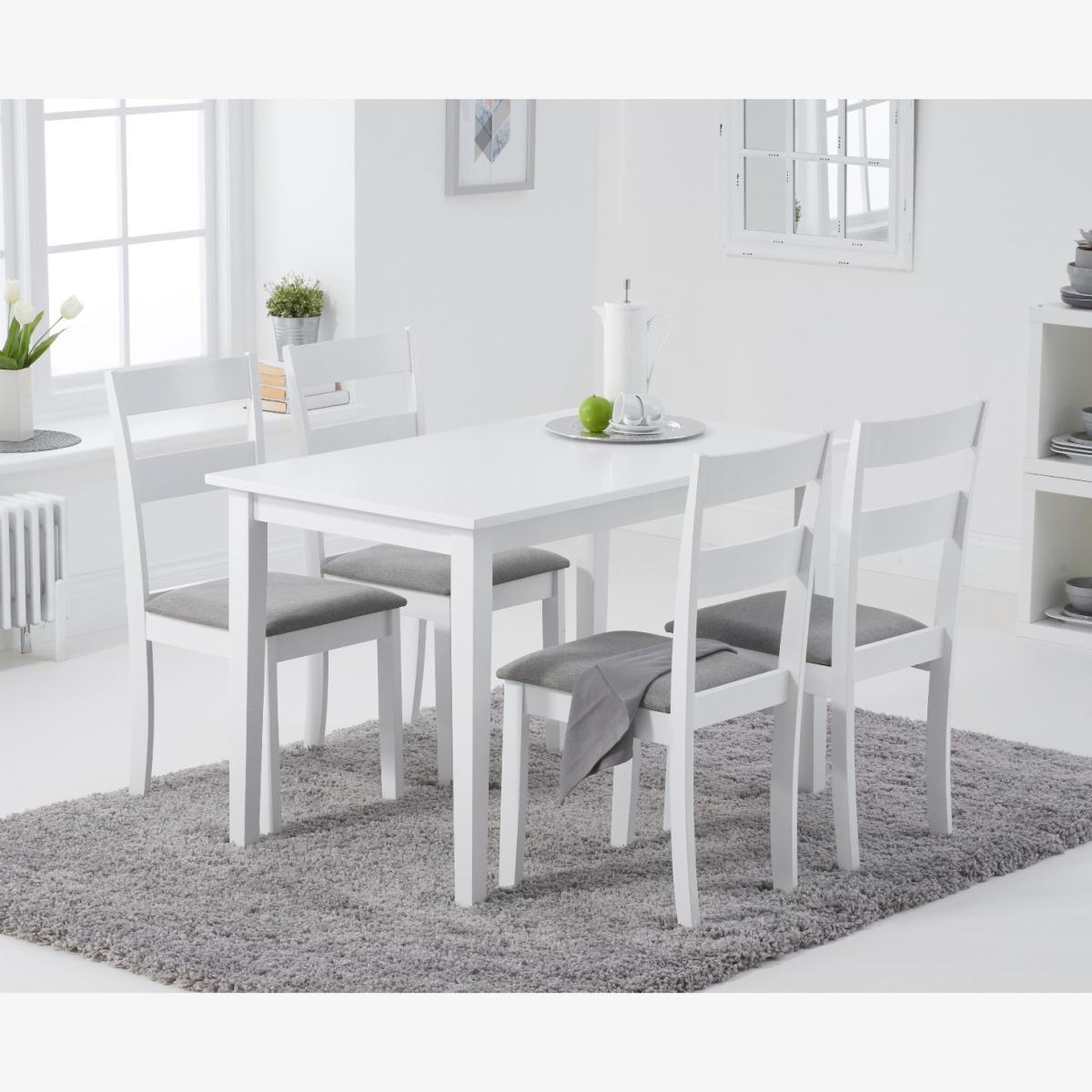 Chiltern 114cm White Table with Chiltern Chairs with Grey Fabric Seats - White, 4 Chairs