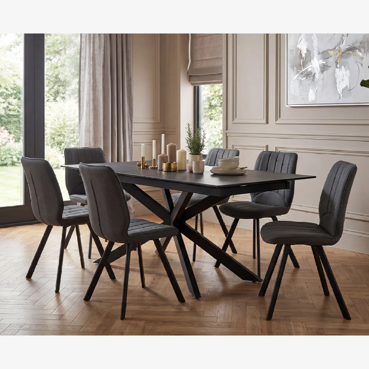 Boston 180cm Grey Stone Extending Dining Table with 6 Grey Hendrick Chairs – image 1