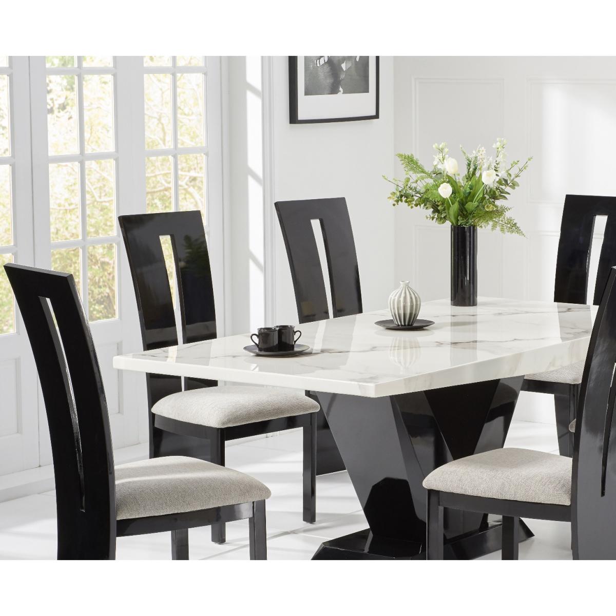 Verbier 200cm White V Pedestal Marble Dining Table with Verbier Chairs – image 2