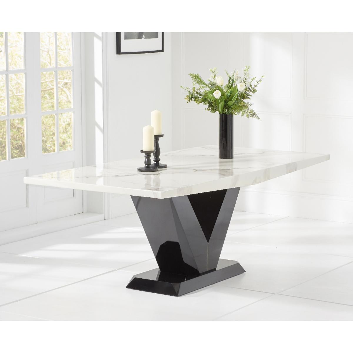 Verbier 200cm White V Pedestal Marble Dining Table with Verbier Chairs – image 3