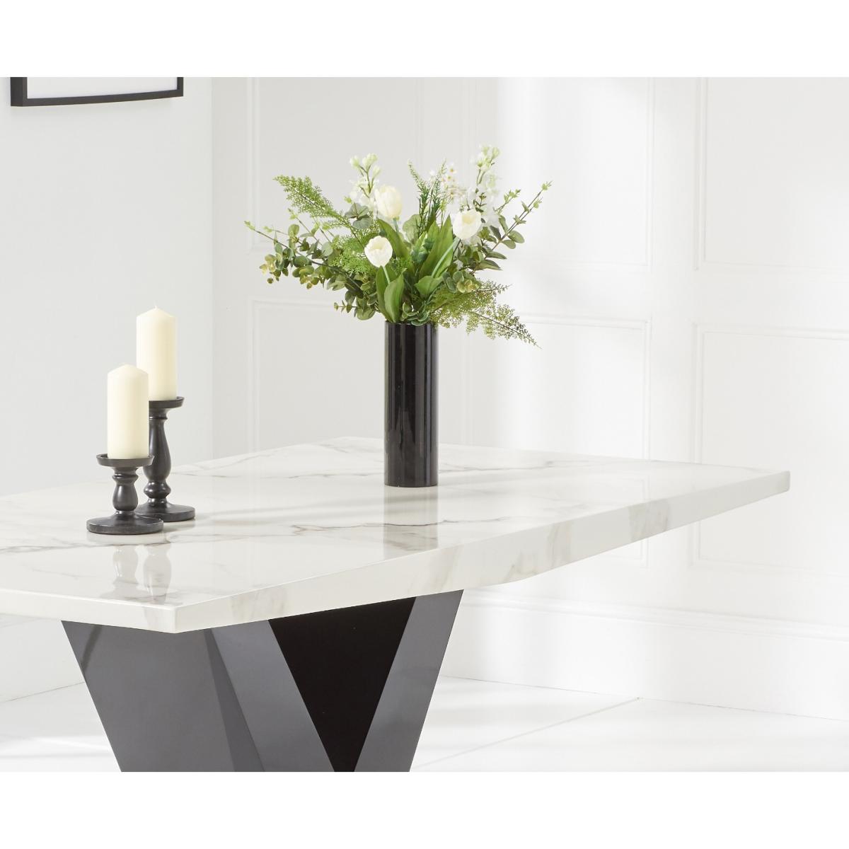 Verbier 200cm White V Pedestal Marble Dining Table with Verbier Chairs – image 4