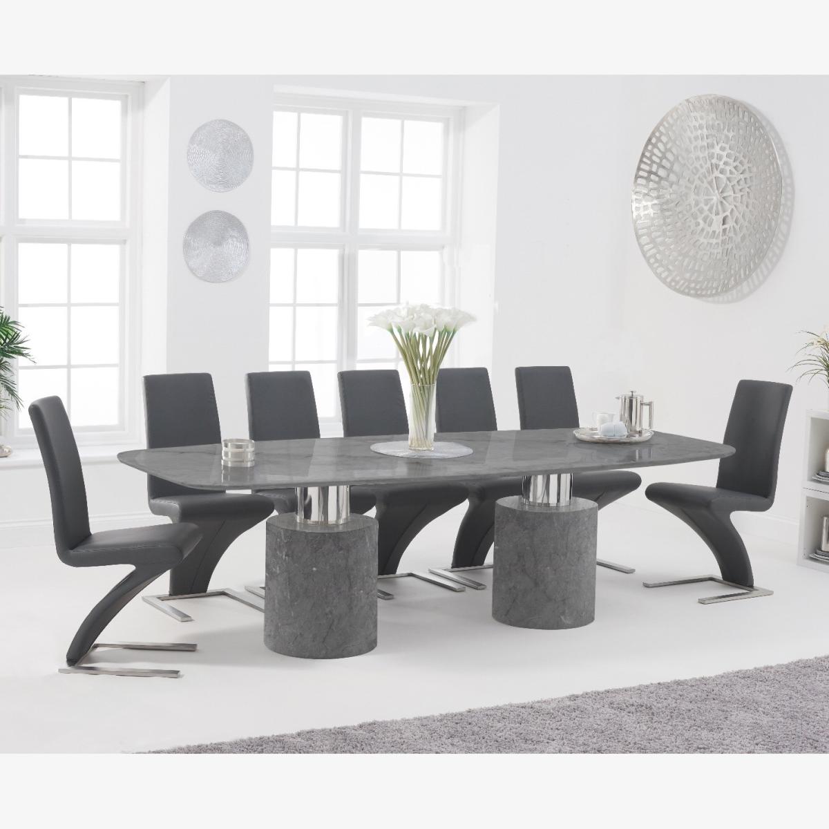 Antonio 260cm Grey Marble Dining Table With 12 Ivory White Hampstead Z Chairs