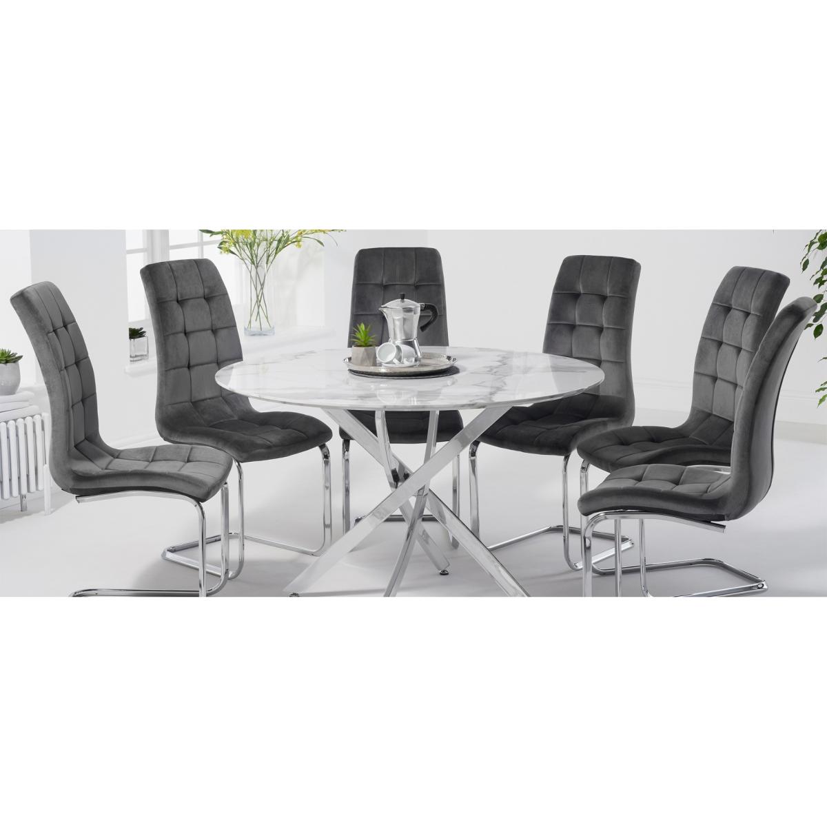 Carter 120cm Round White Marble Table With 6 Grey Catalina Chairs – image 17