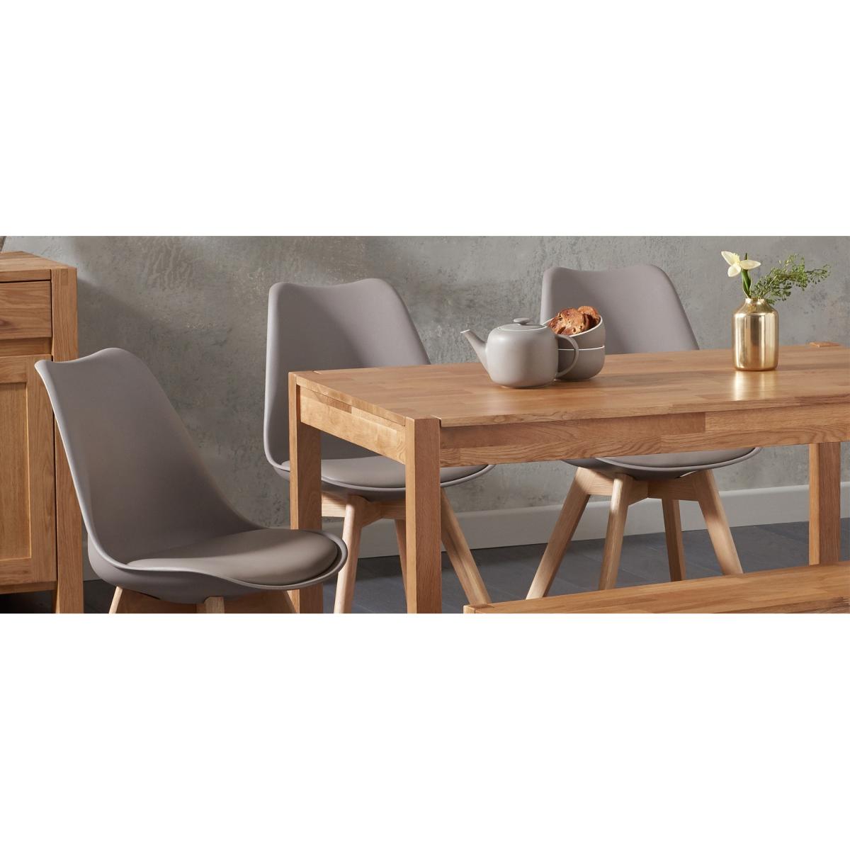 York 120cm Solid Oak Dining Table With 4 Light Grey Orson Faux Leather Chairs And 1 York Bench – image 11