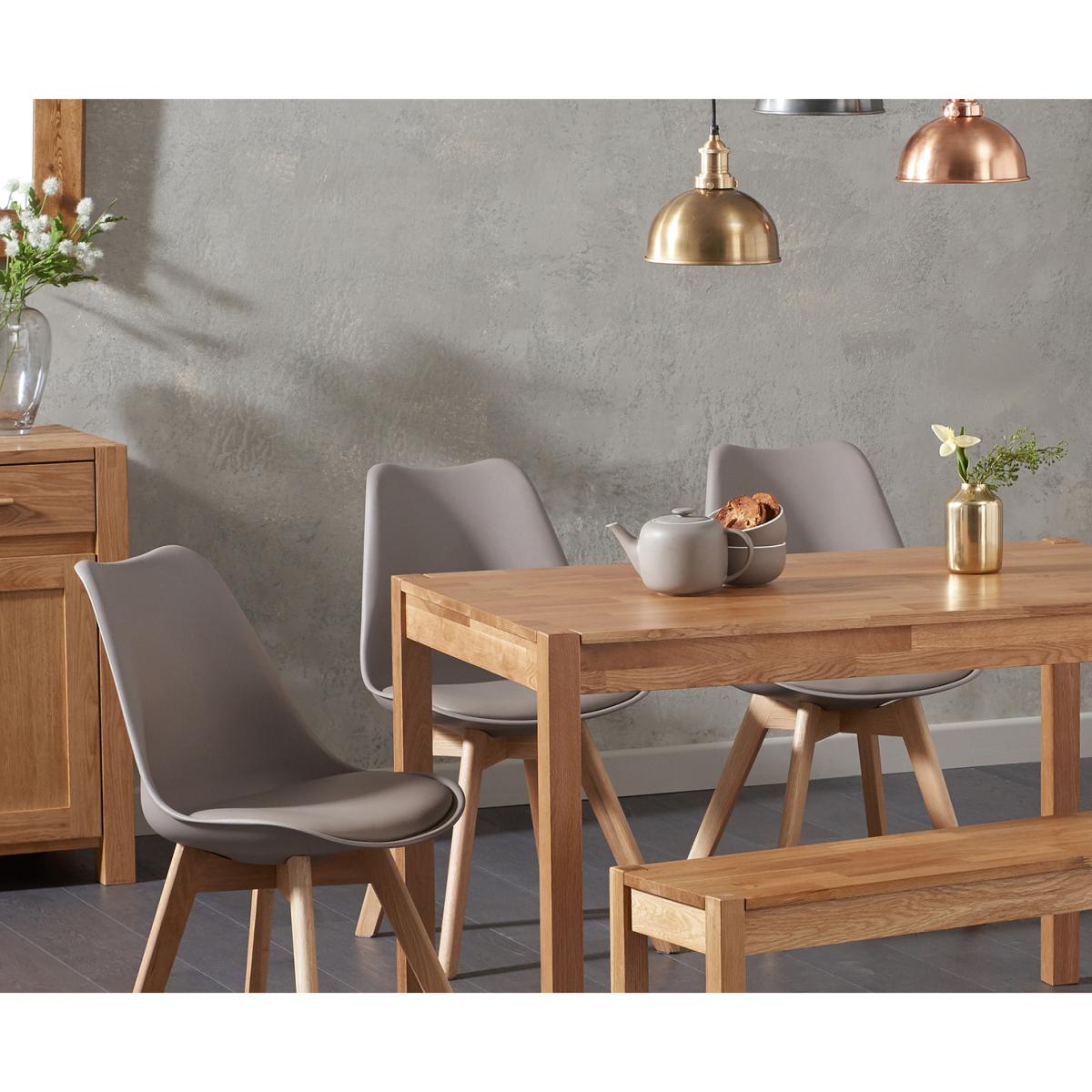 York 120cm Solid Oak Dining Table With 4 Light Grey Orson Faux Leather Chairs And 1 York Bench – image 3