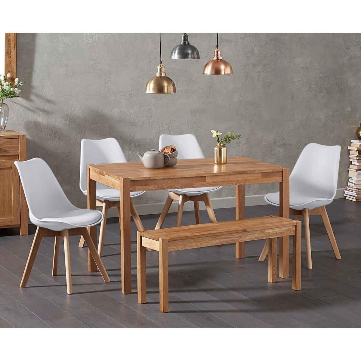 York 120cm Solid Oak Dining Table With 4 Light Grey Orson Faux Leather Chairs And 1 York Bench – image 4