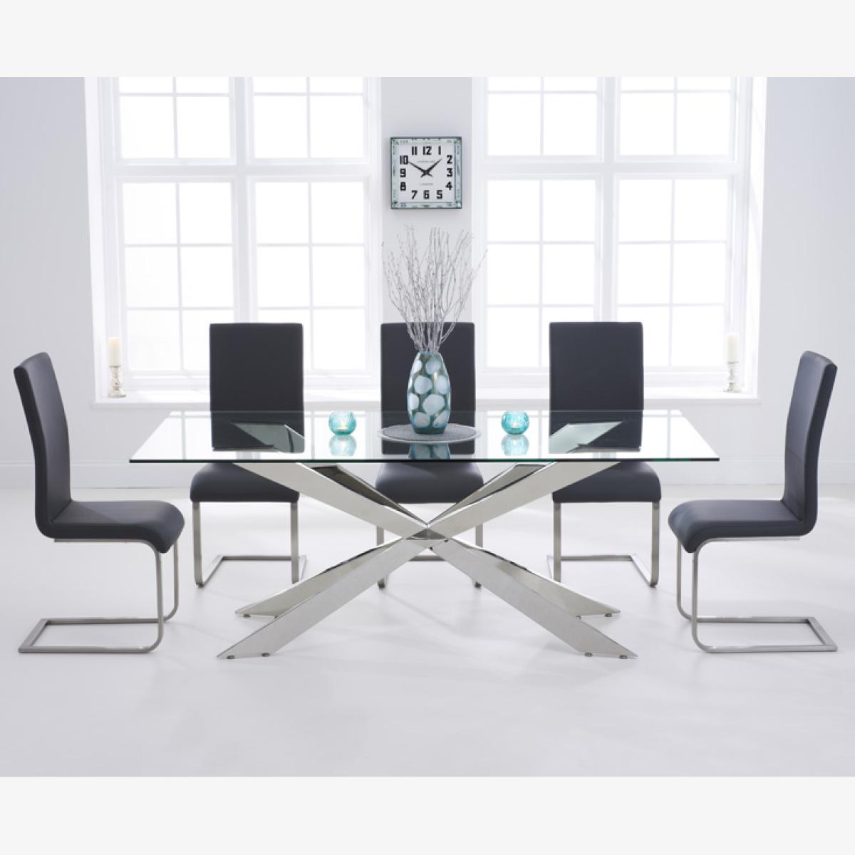 Juniper 200cm Glass Dining Table With 10 Black Malaga Chairs