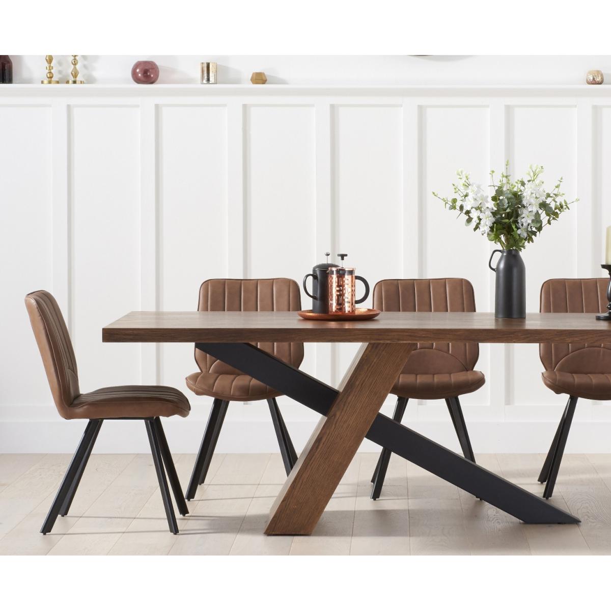 Montana 180cm Black Leg Industrial Dining Table With 8 Brown Hendrick Faux Leather Dining Chairs – image 2