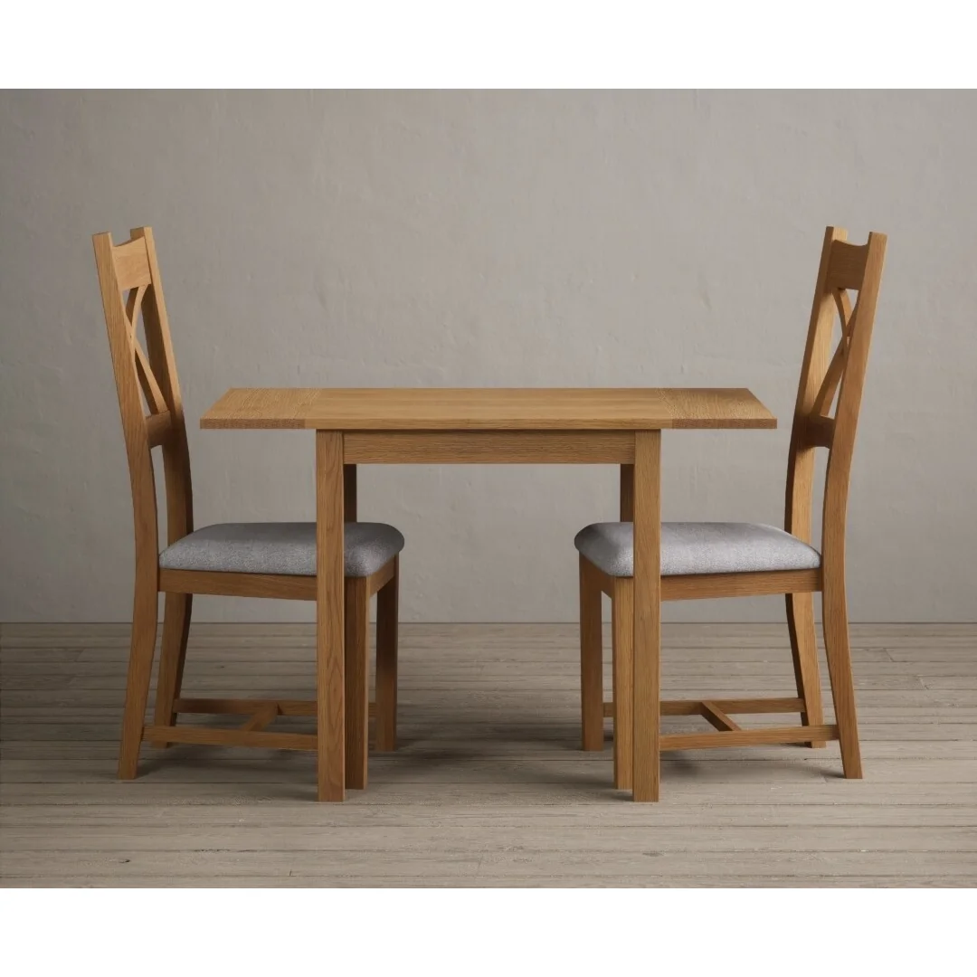 Extending York 70cm Solid Oak Dining Table with 2 Light Grey Natural Solid Oak Chairs – image 11