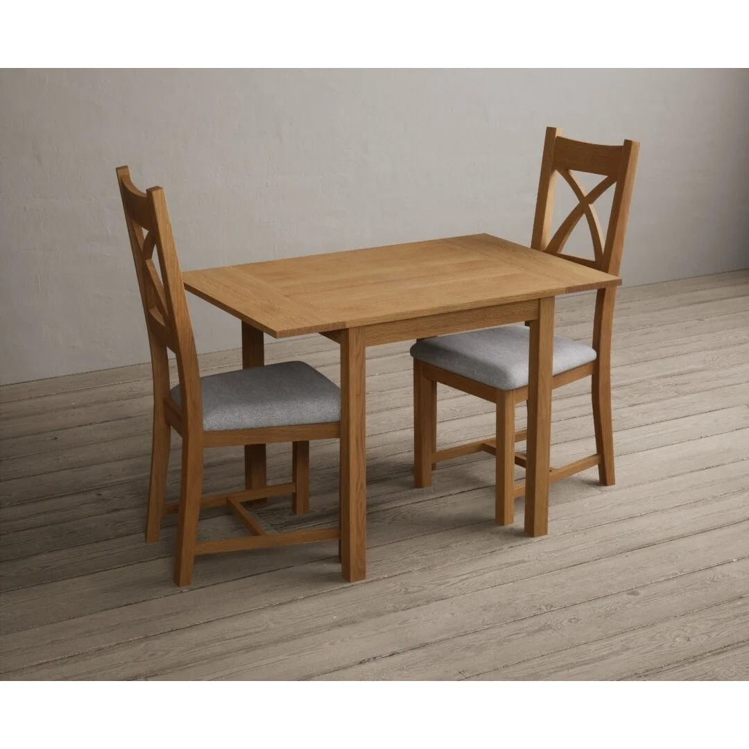 Extending York 70cm Solid Oak Dining Table with 2 Light Grey Natural Solid Oak Chairs – image 12