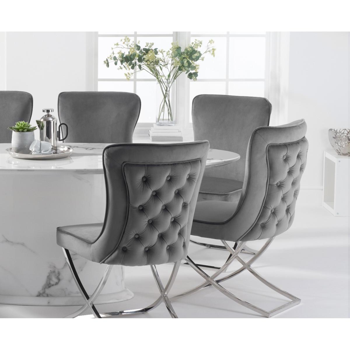 Colby 200cm Oval White Marble Dining Table with Giovanni Velvet Chairs - Blue, 6 Chairs – image 3