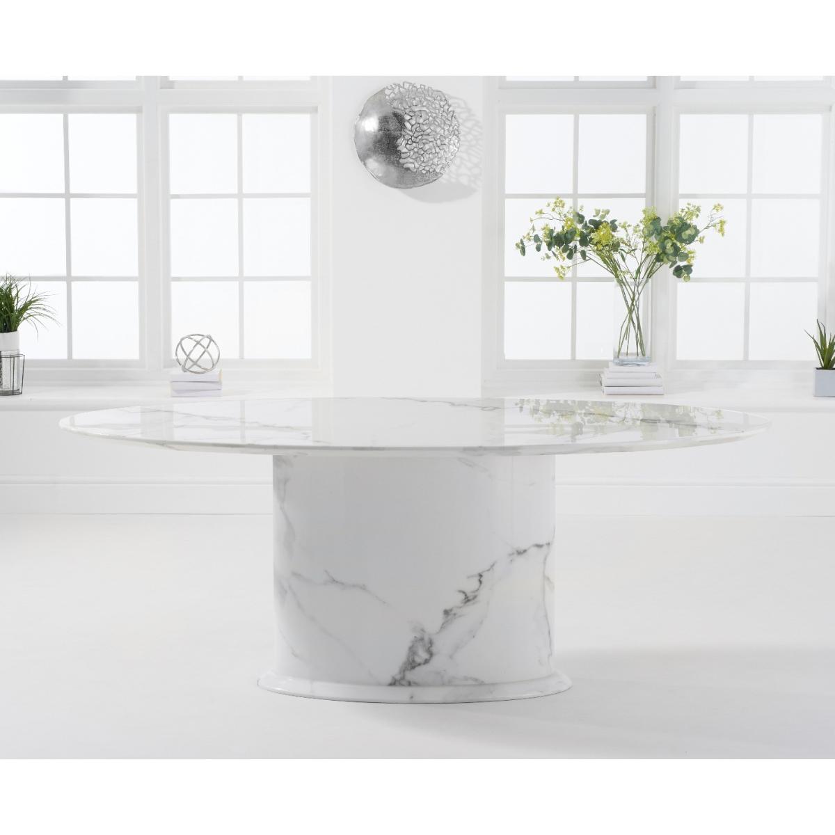 Colby 200cm Oval White Marble Dining Table with Giovanni Velvet Chairs - Blue, 6 Chairs – image 6