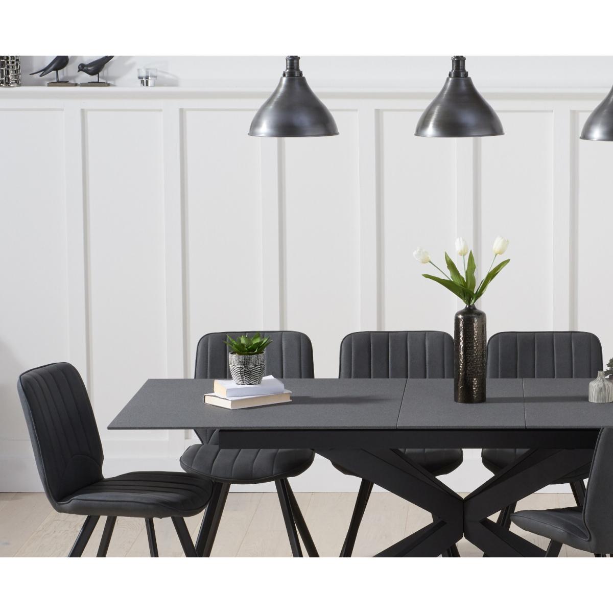 Boston 180cm Grey Stone Extending Dining Table with Dexter Faux Leather Chairs - Brown, 6 Chairs – image 2
