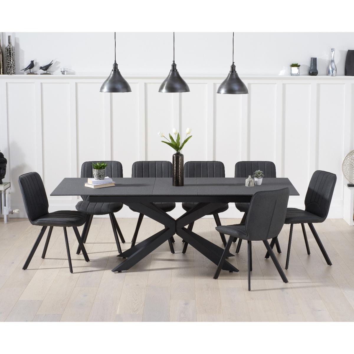 Boston 180cm Grey Stone Extending Dining Table with Dexter Faux Leather Chairs - Brown, 6 Chairs – image 1