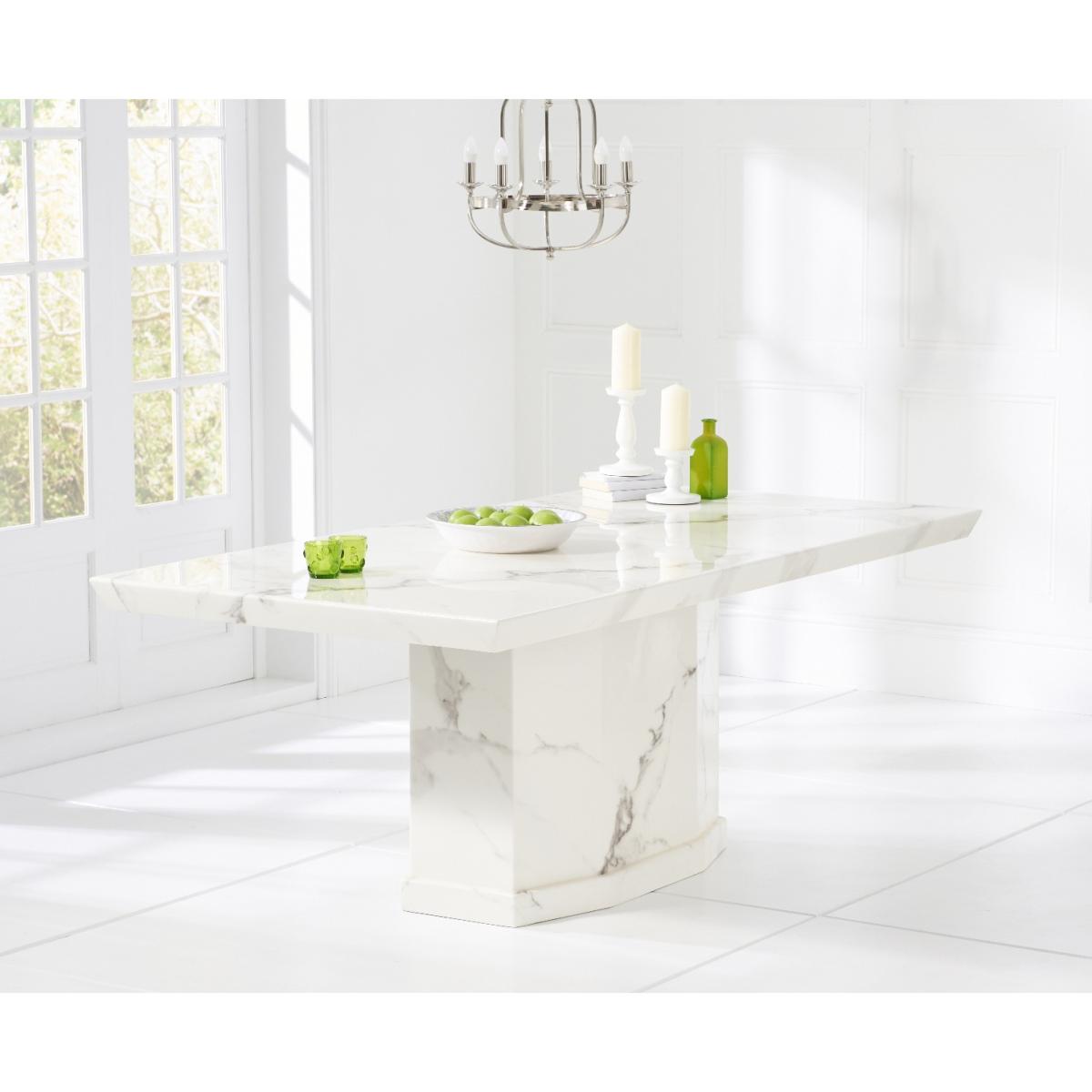 Carvelle 200cm White Pedestal Marble Dining Table With 10 Grey Sophia Chairs – image 13