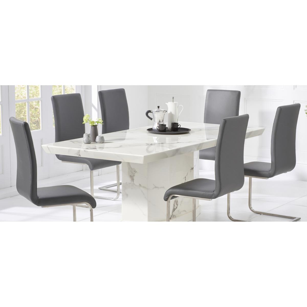 Carvelle 200cm White Pedestal Marble Dining Table With 10 Grey Sophia Chairs – image 18