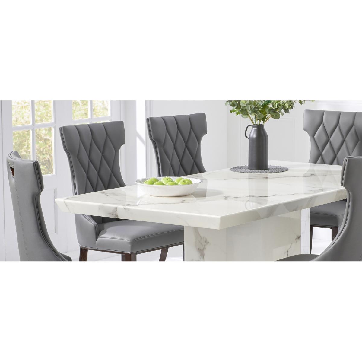 Carvelle 200cm White Pedestal Marble Dining Table With 10 Grey Sophia Chairs – image 10