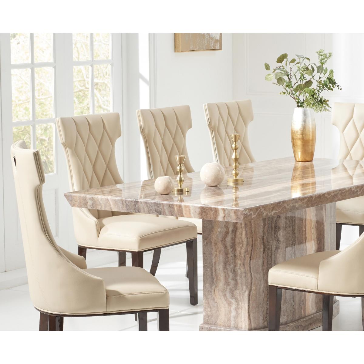 Carvelle 160cm Brown Pedestal Marble Dining Table With 6 Grey Sophia Chairs – image 2