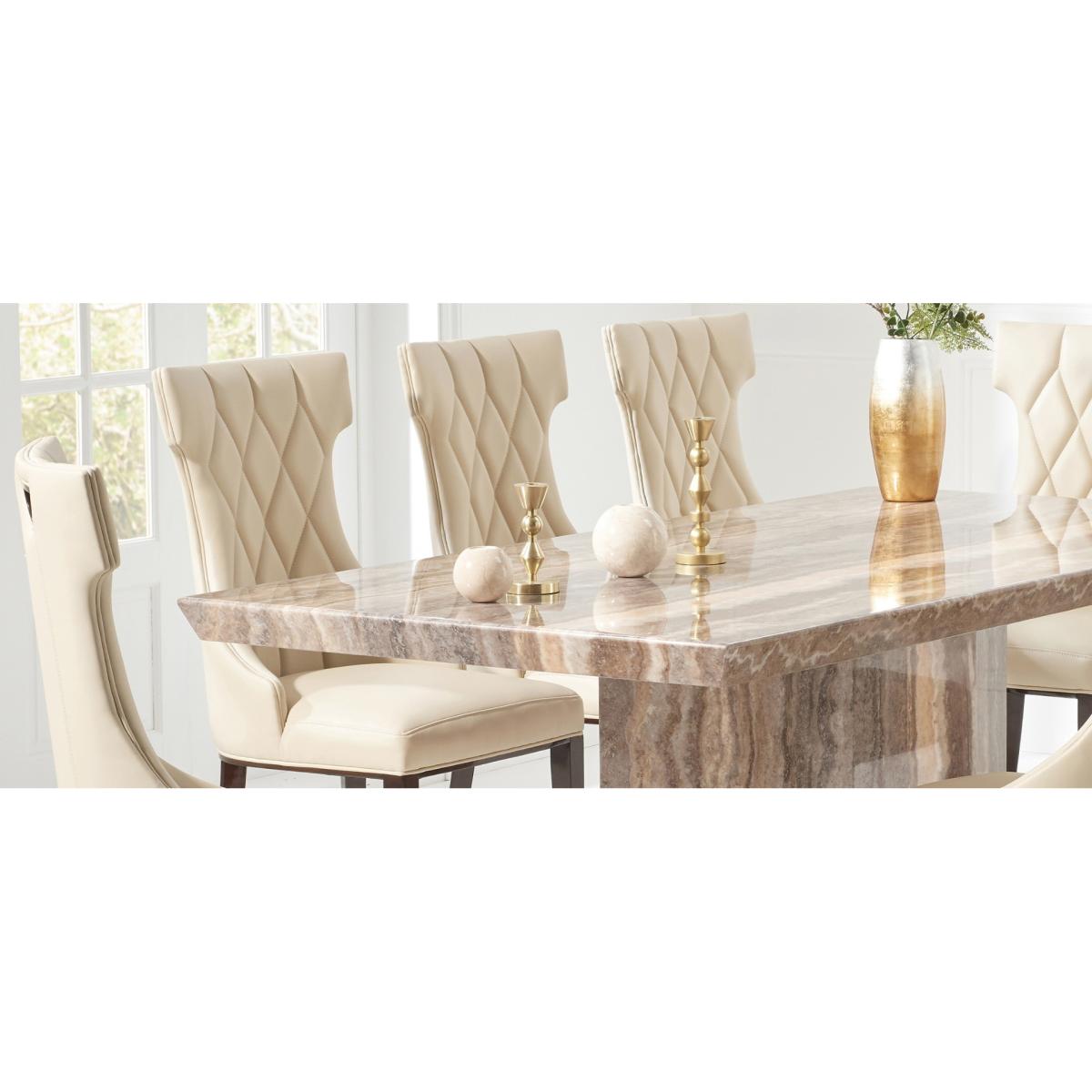 Carvelle 160cm Brown Pedestal Marble Dining Table With 6 Grey Sophia Chairs – image 11