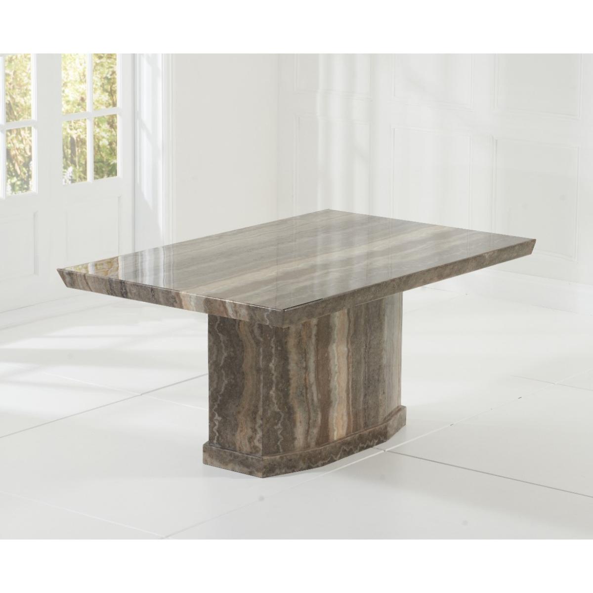 Carvelle 160cm Brown Pedestal Marble Dining Table With 6 Grey Sophia Chairs – image 13