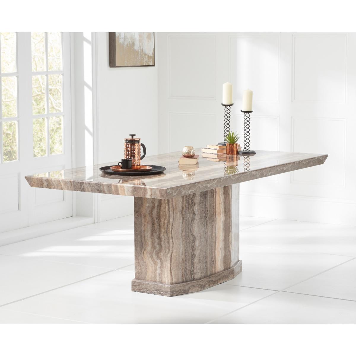 Carvelle 160cm Brown Pedestal Marble Dining Table With 6 Grey Sophia Chairs – image 3