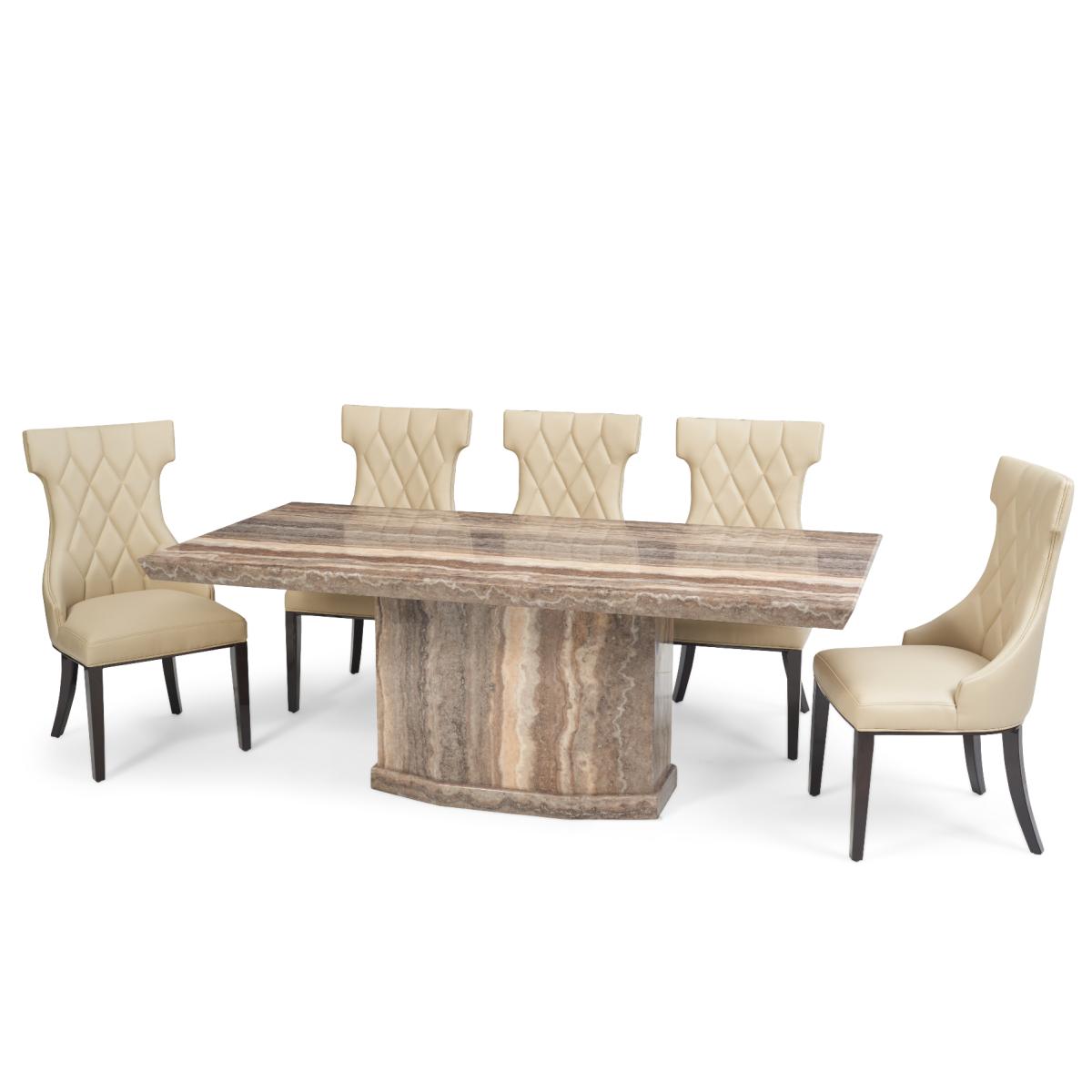 Carvelle 160cm Brown Pedestal Marble Dining Table With 6 Grey Sophia Chairs – image 6