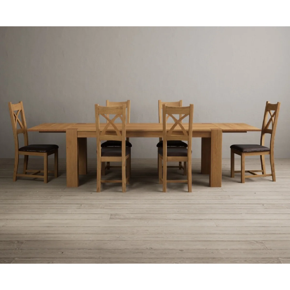 Sheringham 200cm Solid Oak Dining Table with Sheringham Oak Extensions (Pair) with 6 Brown Natural Solid Oak Chairs – image 7