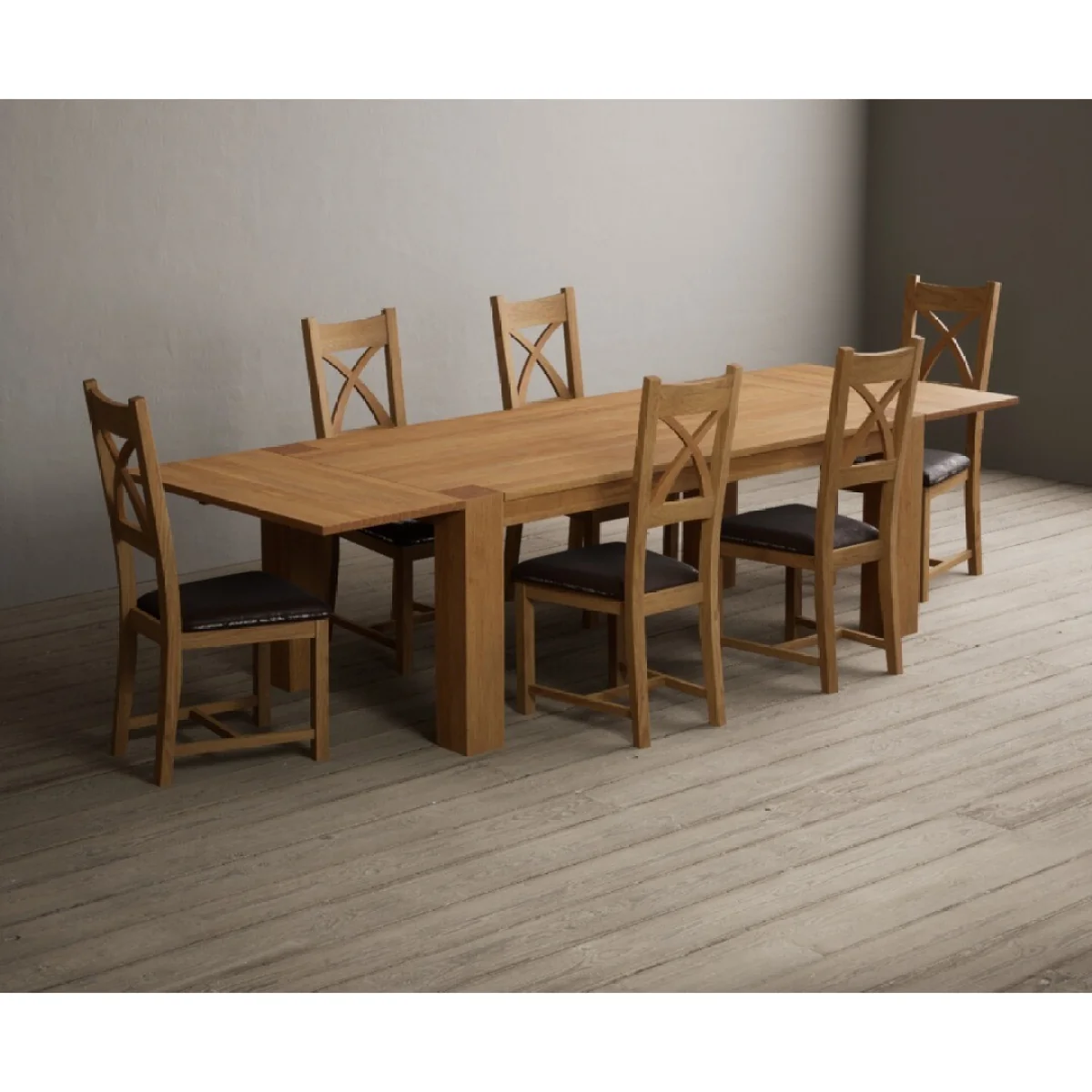 Sheringham 200cm Solid Oak Dining Table with Sheringham Oak Extensions (Pair) with 6 Brown Natural Solid Oak Chairs – image 8