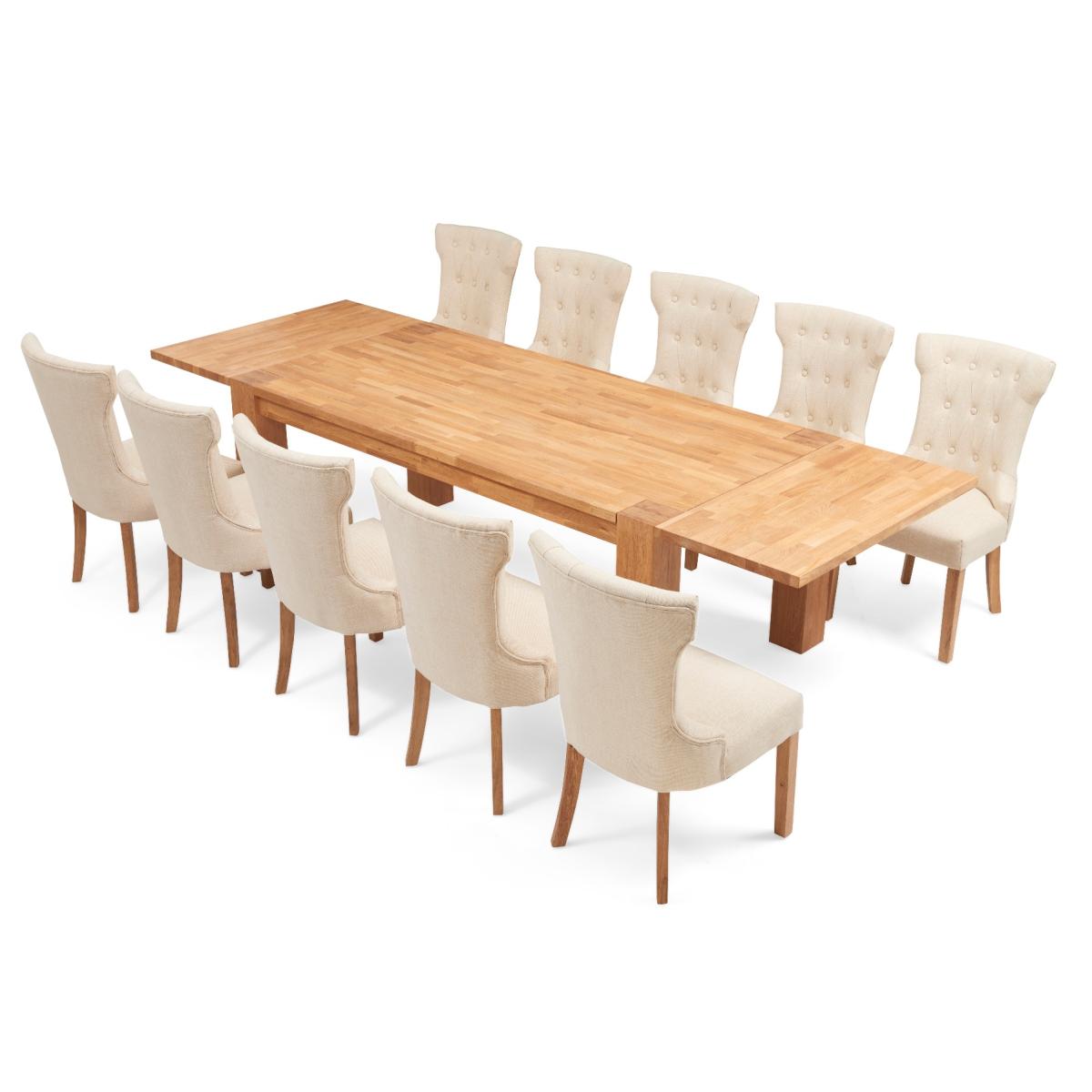 Extending Sheringham 200cm Solid Oak Dining Table With 10 Grey Clara Fabric Chairs – image 8