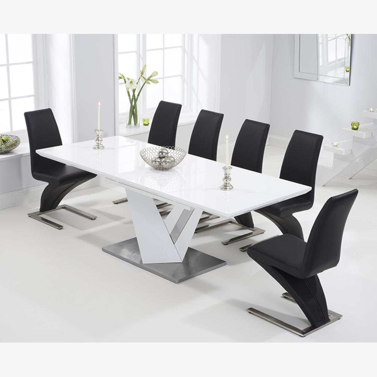 Harmony 160cm White High Gloss Extending Dining Table With 8 Grey Hampstead Z Chairs