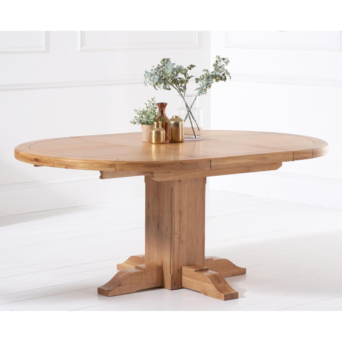 Hemsley Solid Oak Extending Pedestal Dining Table With 4 Grey Keswick Velvet Chairs – image 3