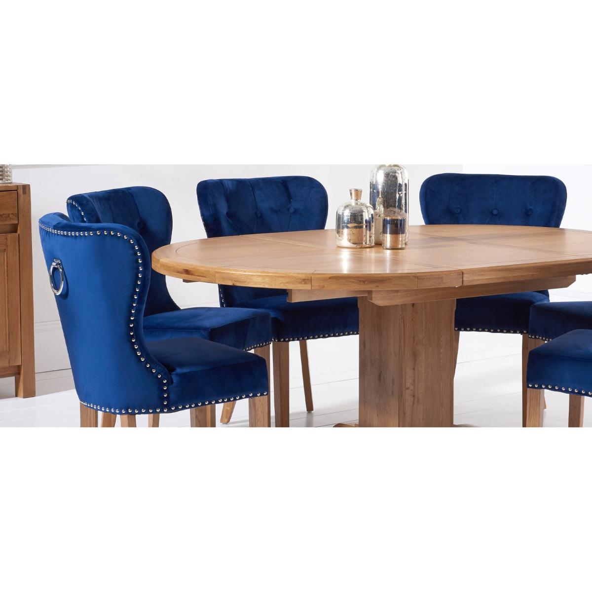 Hemsley Solid Oak Extending Pedestal Dining Table With 4 Grey Keswick Velvet Chairs – image 8