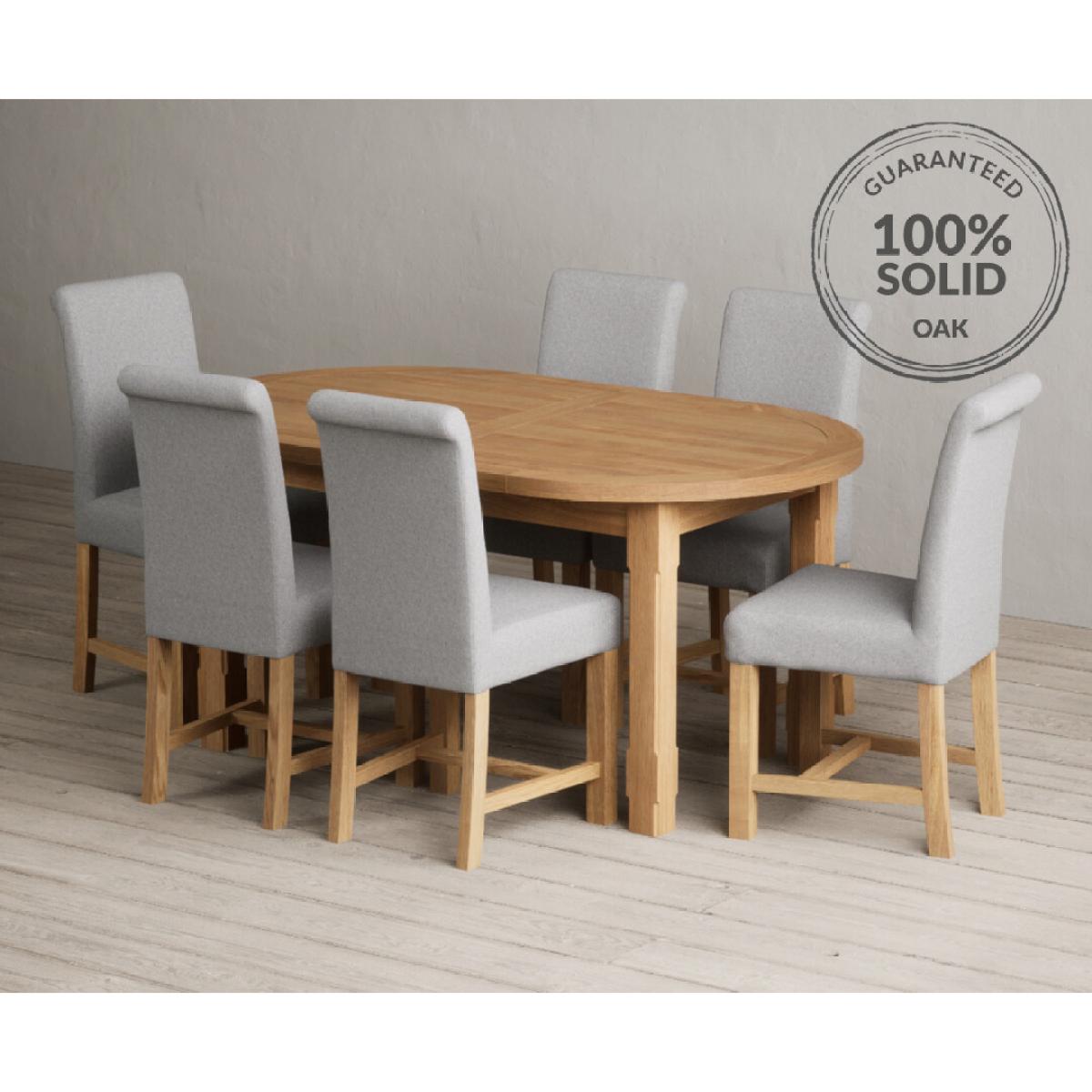 Extending Caversham Oak Oval Dining Table with 8 Grey Scroll Back Chairs – image 2