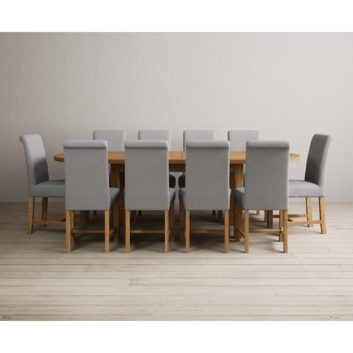 Extending Caversham Oak Oval Dining Table with 8 Grey Scroll Back Chairs – image 11