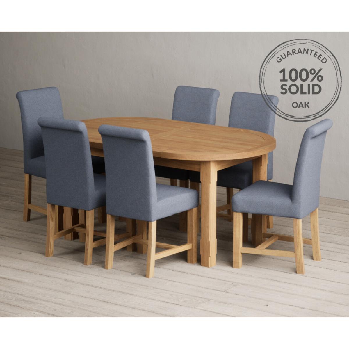 Extending Caversham Oak Oval Dining Table with 8 Grey Scroll Back Chairs – image 14