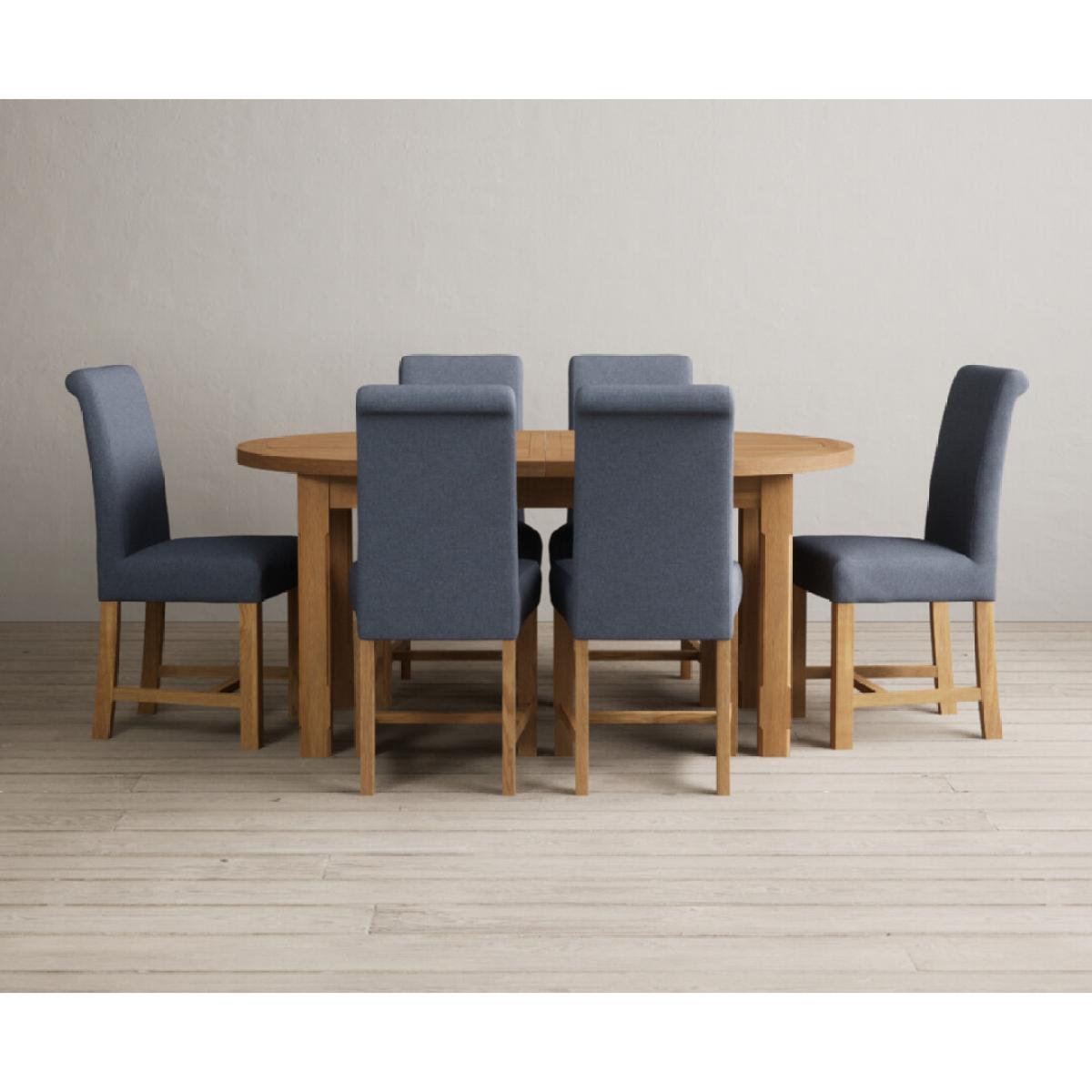 Extending Caversham Oak Oval Dining Table with 8 Grey Scroll Back Chairs – image 15
