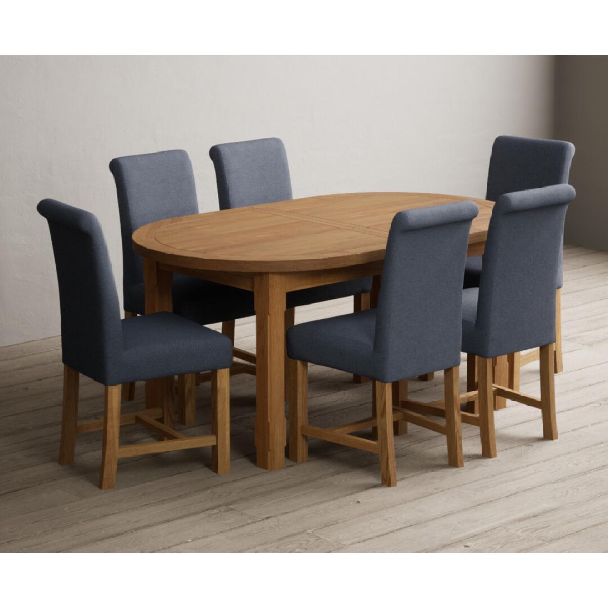 Extending Caversham Oak Oval Dining Table with 8 Grey Scroll Back Chairs – image 16