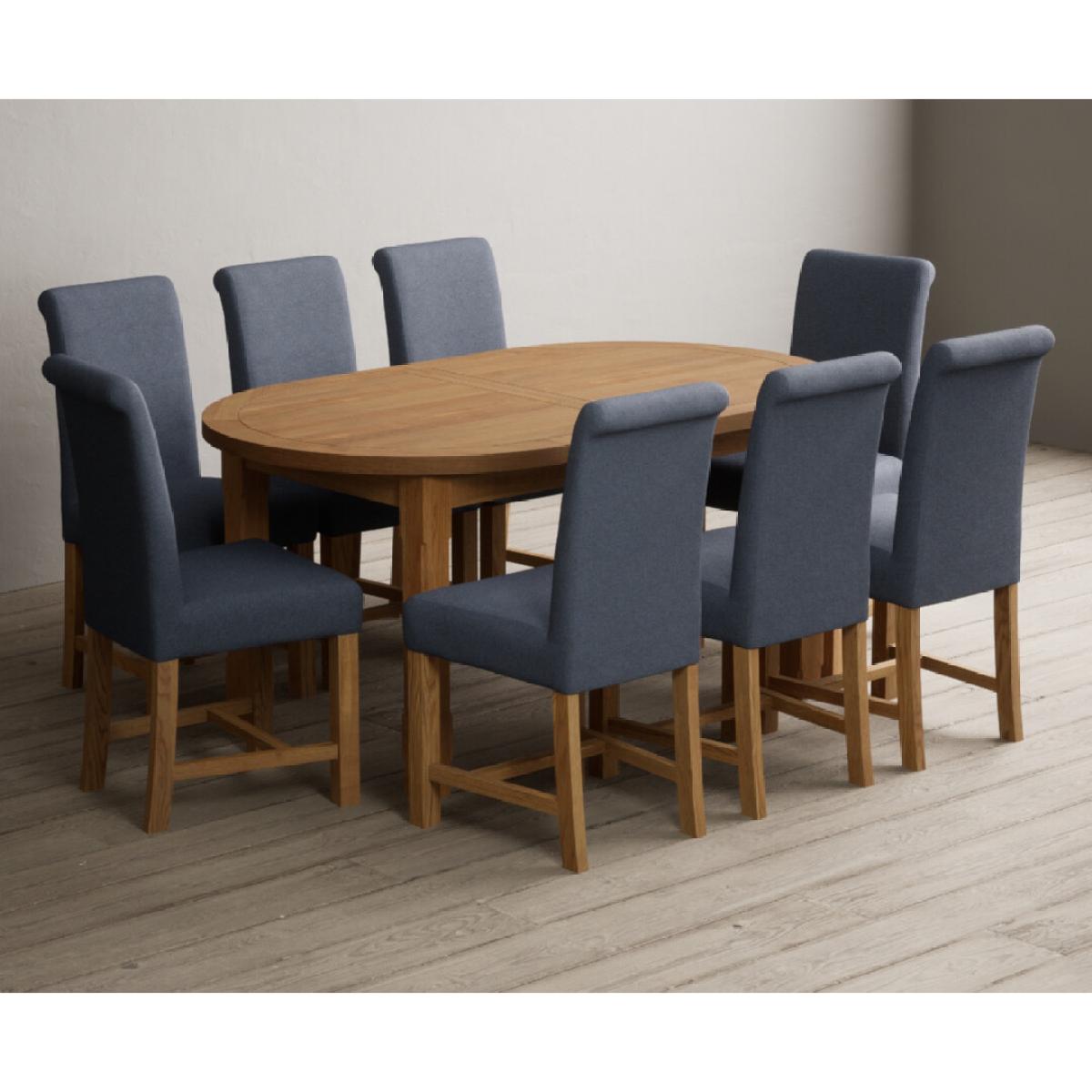 Extending Caversham Oak Oval Dining Table with 8 Grey Scroll Back Chairs – image 19
