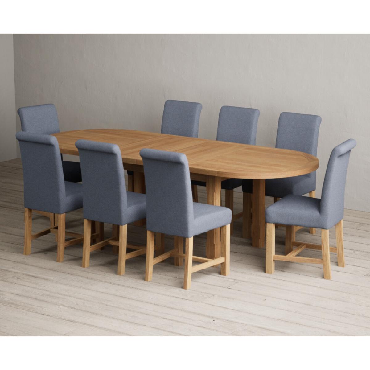 Extending Caversham Oak Oval Dining Table with 8 Grey Scroll Back Chairs – image 20