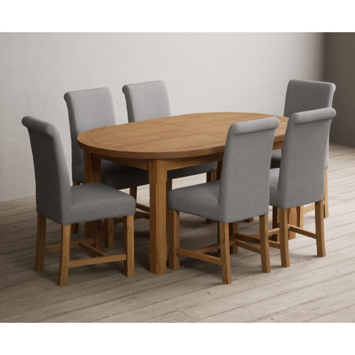 Extending Caversham Oak Oval Dining Table with 8 Grey Scroll Back Chairs – image 3