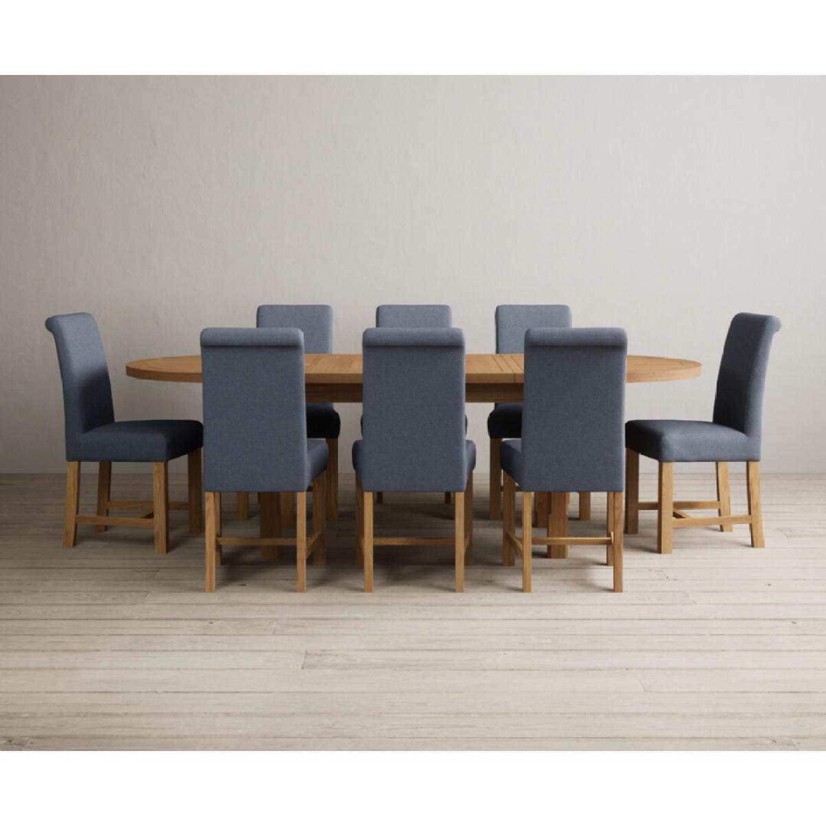 Extending Caversham Oak Oval Dining Table with 8 Grey Scroll Back Chairs – image 21