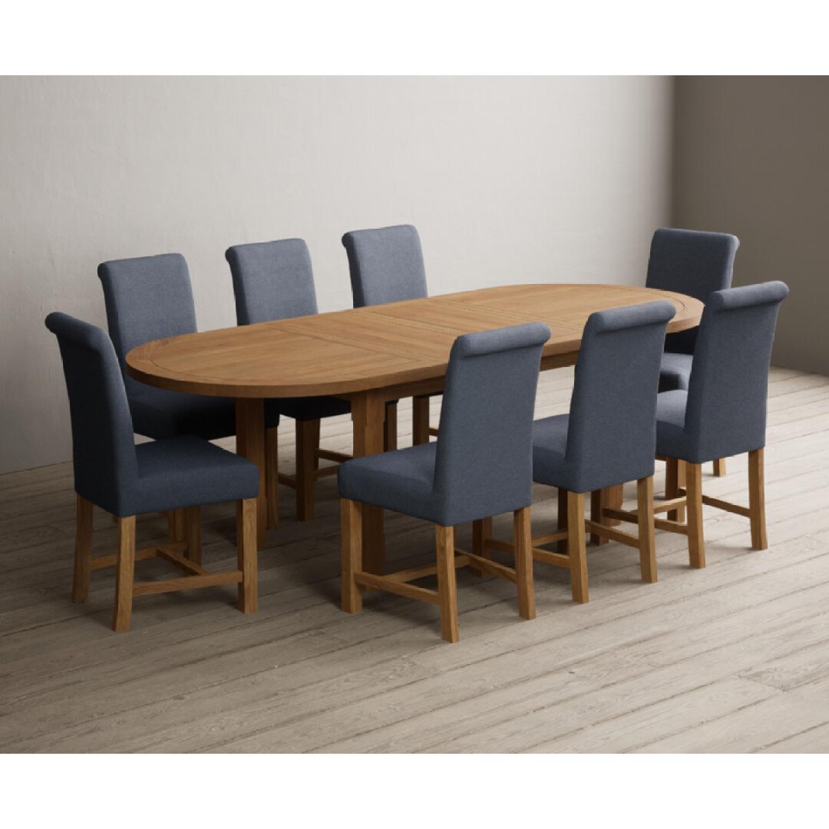 Extending Caversham Oak Oval Dining Table with 8 Grey Scroll Back Chairs – image 22
