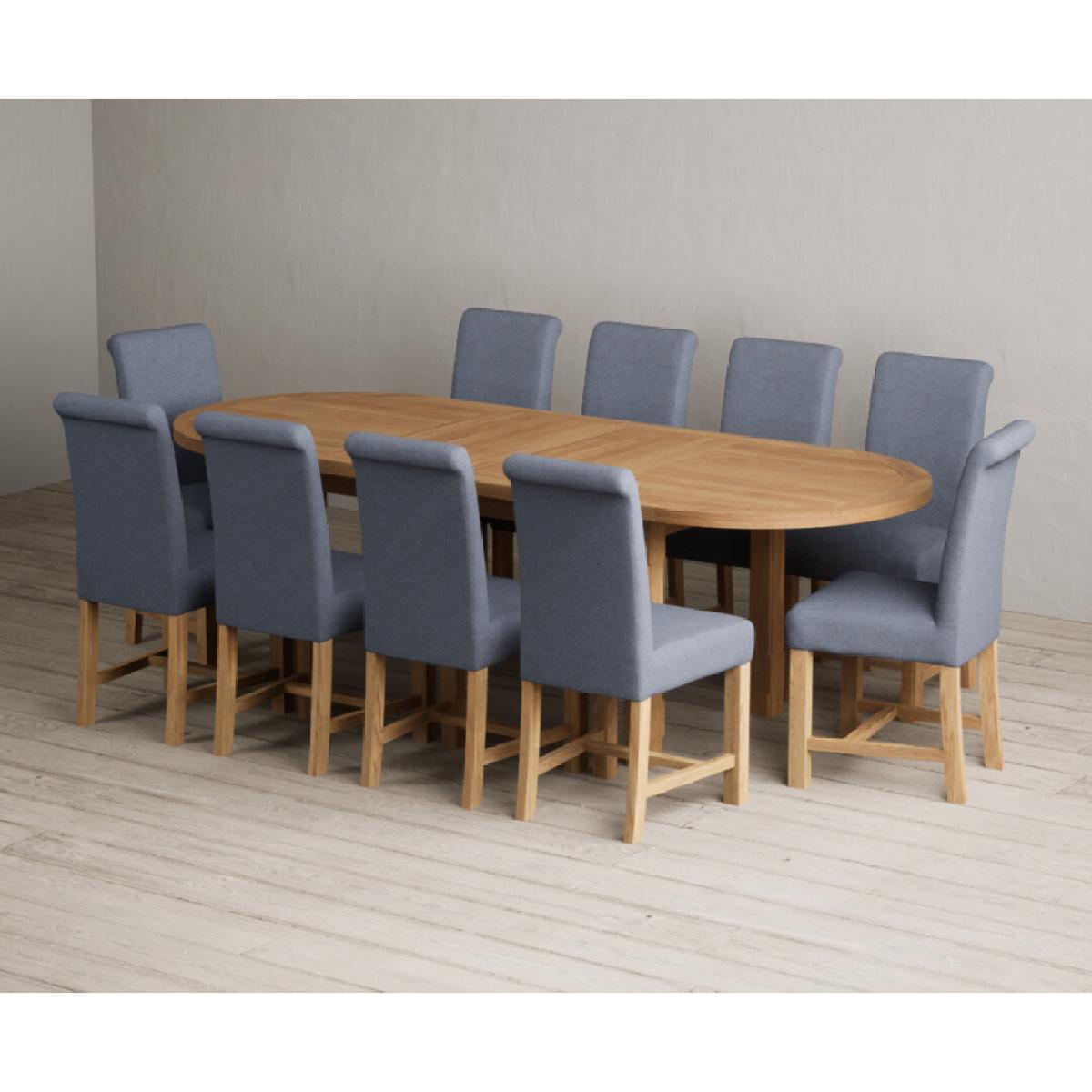 Extending Caversham Oak Oval Dining Table with 8 Grey Scroll Back Chairs – image 23
