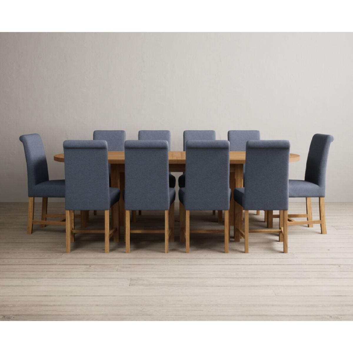 Extending Caversham Oak Oval Dining Table with 8 Grey Scroll Back Chairs – image 24